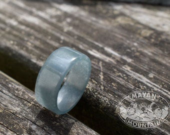 FULL JADE BAND // Super Translucent Guatemalan Blue Jadeite Jade // Thick Jade Ring // Size 11