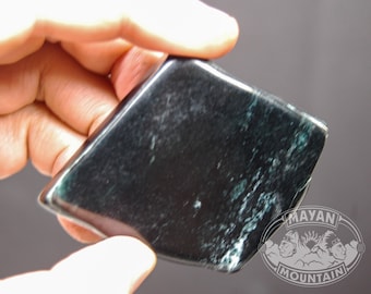 GUATEMALAN JADEiTE JADE // BLACK Pocket Palm Stone // Fully Polished // Reiki Meditation Massage // Guatemala // Mayan Mountain