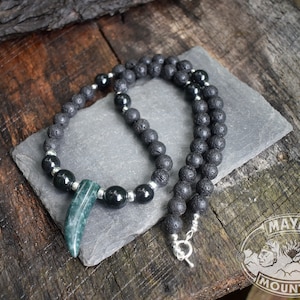 NEW DESIGN! // HUGE Princesa Tooth Claw Necklace // White Luna Lava Rock Guatemalan Guatemala // Fully Beaded // Mayan Mountain // 25 inch