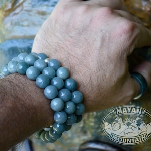 FULLY BEADED!// LARGE 11 mm Blue Jade Beads // Guatemalan Guatemala // Unisex Jadeite Bracelet // Mayan Mountain // Any size!