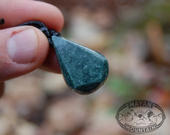 Small Faceted Teardrop // Medium DARK GREEN JAGUAR // Guatemalan Jadeite Jade // Simple Adjustable Necklace // Mayan Mountain