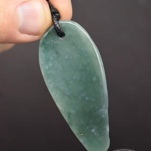 Large Leaf Shaped Pendant // Princesa Blue with Crust // Guatemalan Jadeite Jade // Simple Adjustable Necklace // Mayan Mountain