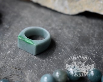 FULL Jade Band // SNOWY TRANSLUCENT Blue // Natural Grade A Ring // Guatemalan Guatemala //  Size 7