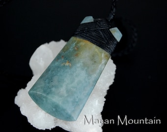 ADZE CELT ToKI // GuATEMALAN Jadeite Jade // Blue with ORANGE Champagne // Guatemala // Woven Necklace // Mayan Mountain