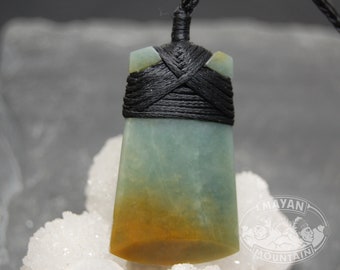 ADZE CELT ToKI // GuATEMALAN Jadeite Jade // Blue and Orange // Guatemala // Woven Necklace // Mayan Mountain
