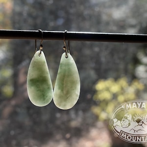 ULTRA THIN // Mottled Light Mint Green Jade // Fine Guatemalan Jade // Silver EARRINGS // Green Jadeite // Mayan Mountain