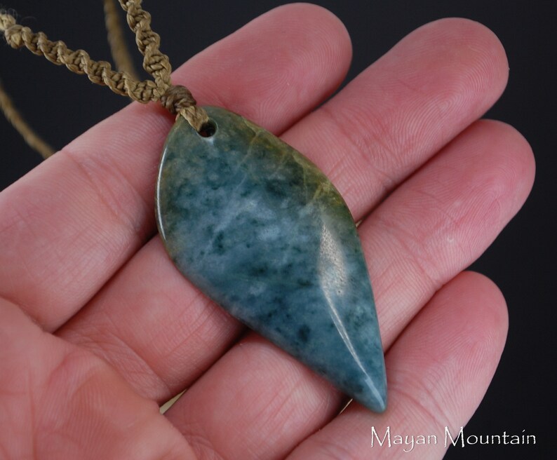 BLUE JADE LEAF Princesa Jadeite Leaf Shape Macrame Necklace Guatemalan Guatemala Mayan Mountain