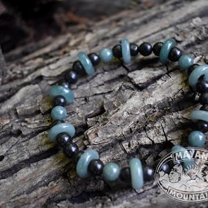 BLUE JADE & SHUNGITE  // Translucent &quot;Princesa&quot; Blue // Handmade Jadeite Jade Beads // Guatemalan Guatemala // Unisex Bracelet //  6.5 inch