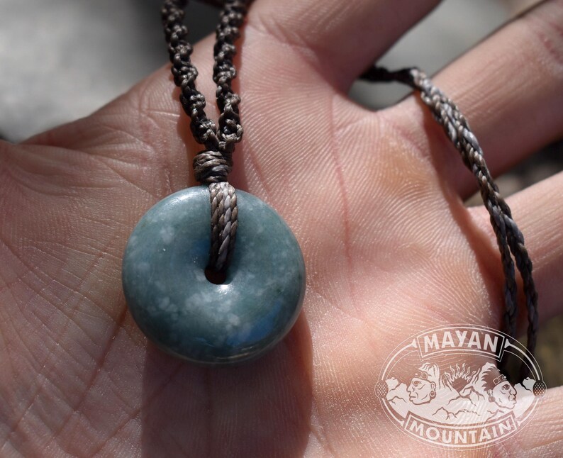Light BLUE DONUT // Macrame Necklace // Guatemalan Guatemala Jadeite