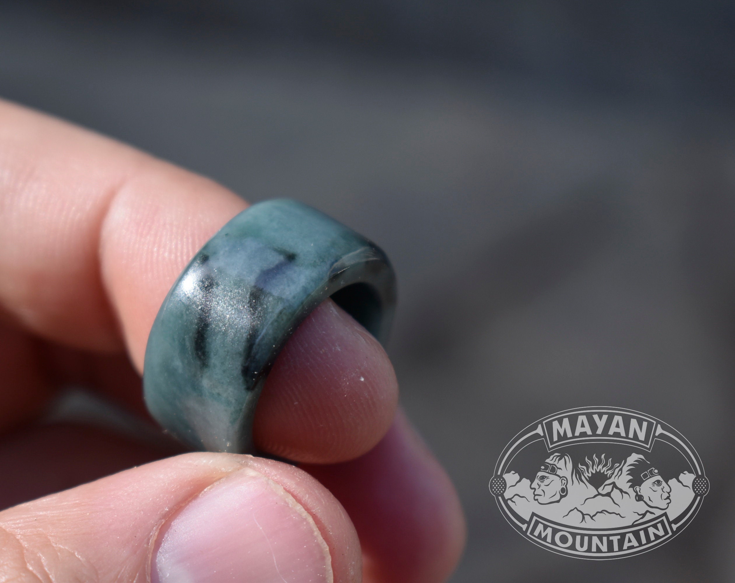 FULL JADE BAND Super Translucent Guatemalan Blue Jadeite Jade Thick Jade Ring Size 5