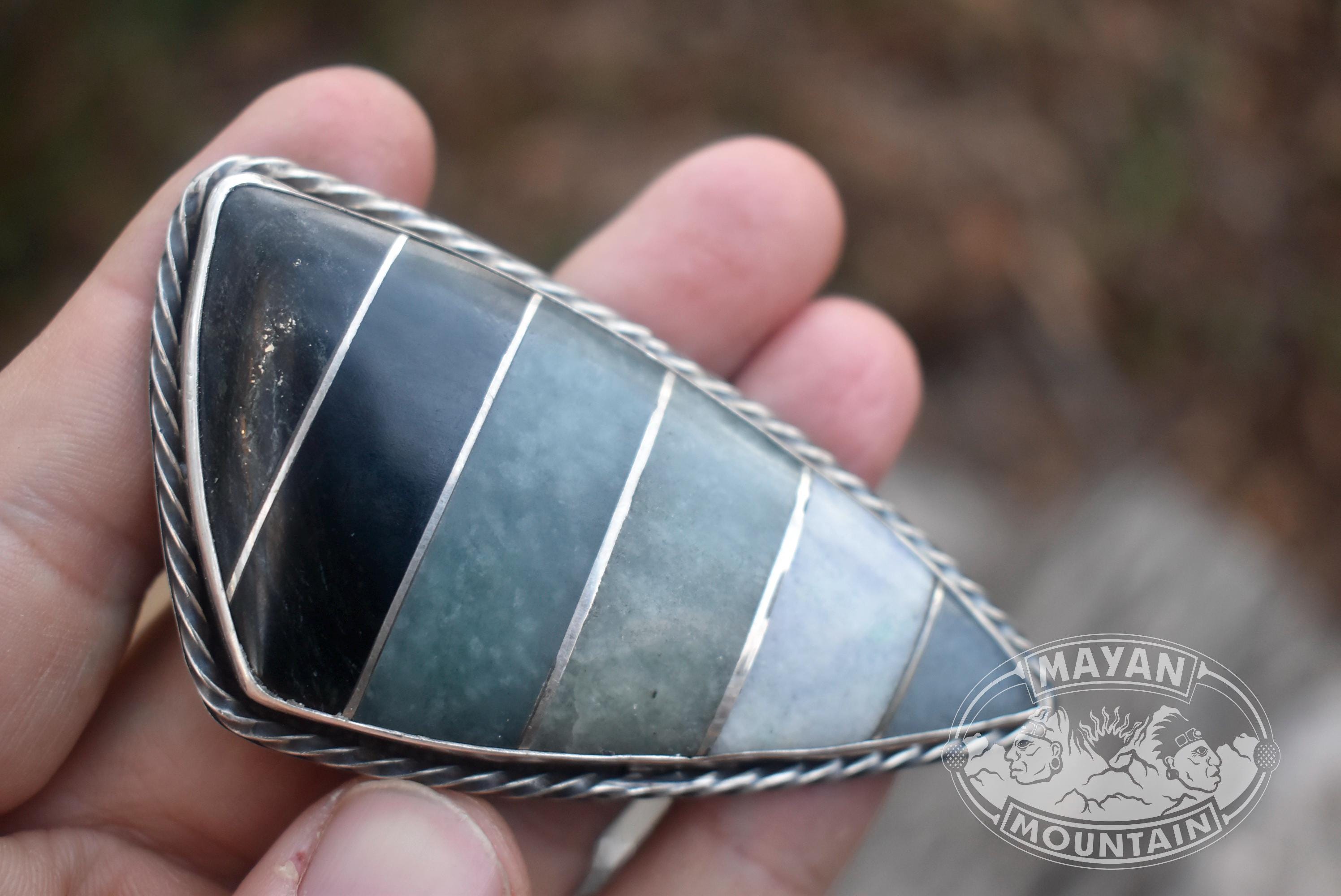 SILVER INTARSIA Guatemalan JADEITE Jade // Galaxy Gold Black Blue