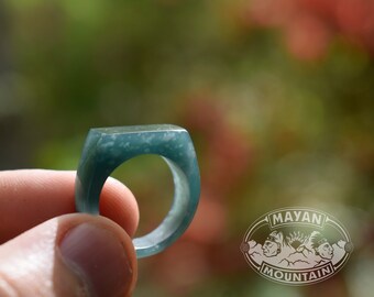 FULL Jade Band // SNOWY TRANSLUCENT Blue // Natural Grade A Ring // Guatemalan Guatemala //  Size 7