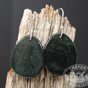 ULTRA THIN / Dunkel AVOCADO Grün / Feine Guatemaltekische Jade / Silber Ohrringe / Blauer Jadeit / Made in U.S.A.