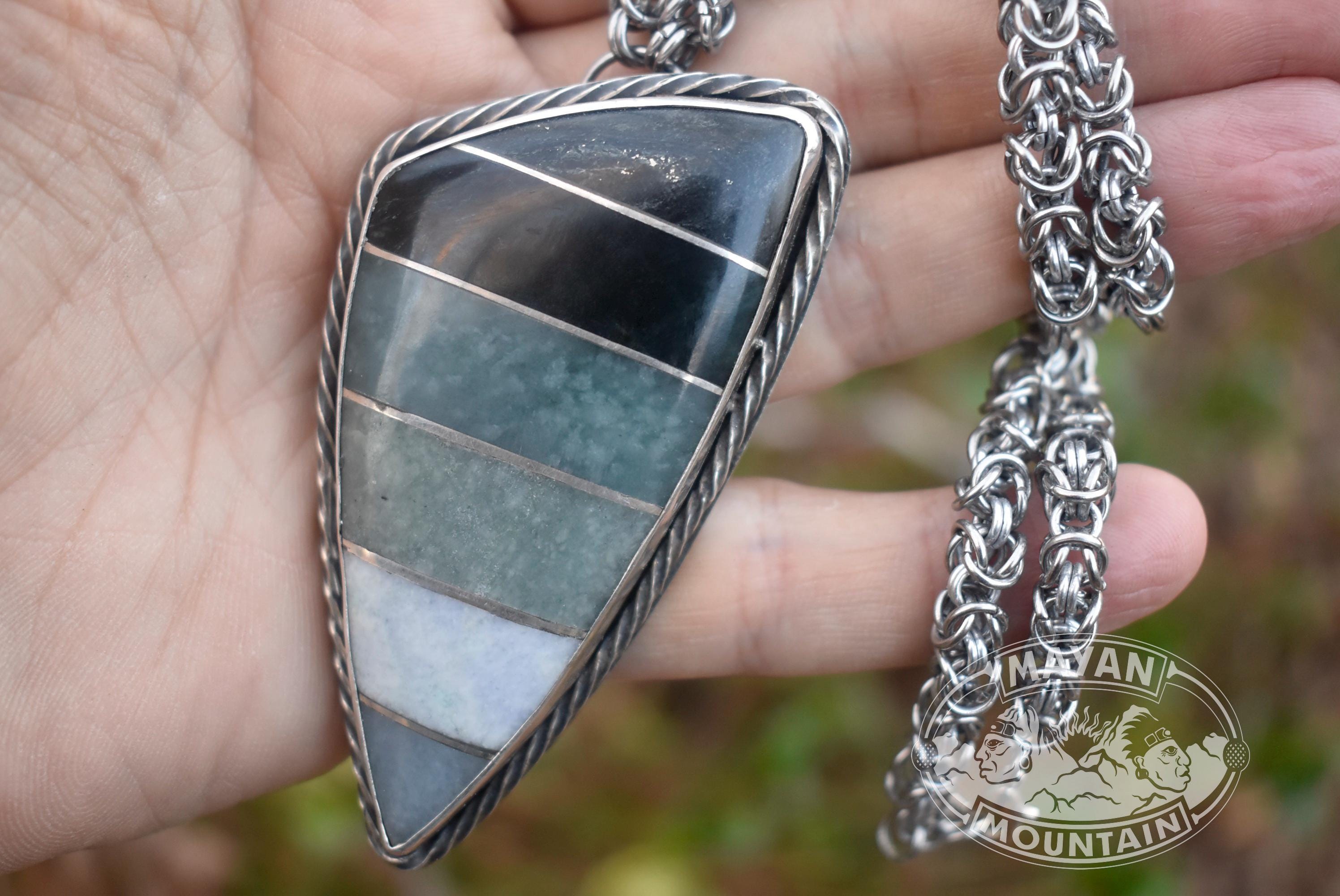 SILVER INTARSIA Guatemalan JADEITE Jade // Galaxy Gold Black Blue