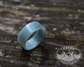 FULL JADE BAND // Super Translucent Guatemalan Blue Jadeite Jade // Thick Jade Ring // Size 11