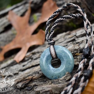 LARGE DONUT // Light Translucent Speckled Blue Jadeite Jade // Macrame Necklace // Guatemalan Guatemala // Mayan Mountain