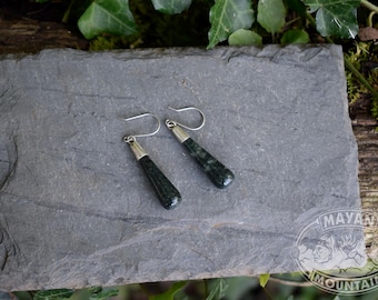 Teardrop DARK GREEN JAGUAR  //  Fine Guatemalan Jade // Silver EARRINGs // Jadeite Jade // Mayan Mountain