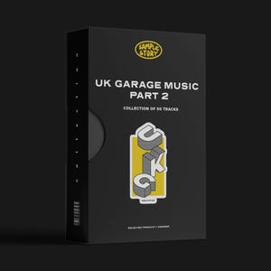 May include: A black box with the text "UK GARAGE MUSIC PART 2" and "COLLECTION OF 50 TRACKS" in white. The box features a yellow and white graphic of the letters "UKG". The "SAMPLE STORY" logo is in the upper right corner.