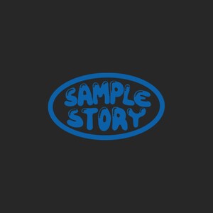 May include: A blue oval with the text "SAMPLE STORY" in white, outlined in blue.
