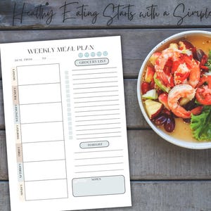 Weekly Meal Planner Printable | Simple Design with Grocery List, To-Do & Notes | Monday to Friday Meal  | A4 PDF Gift for Her |