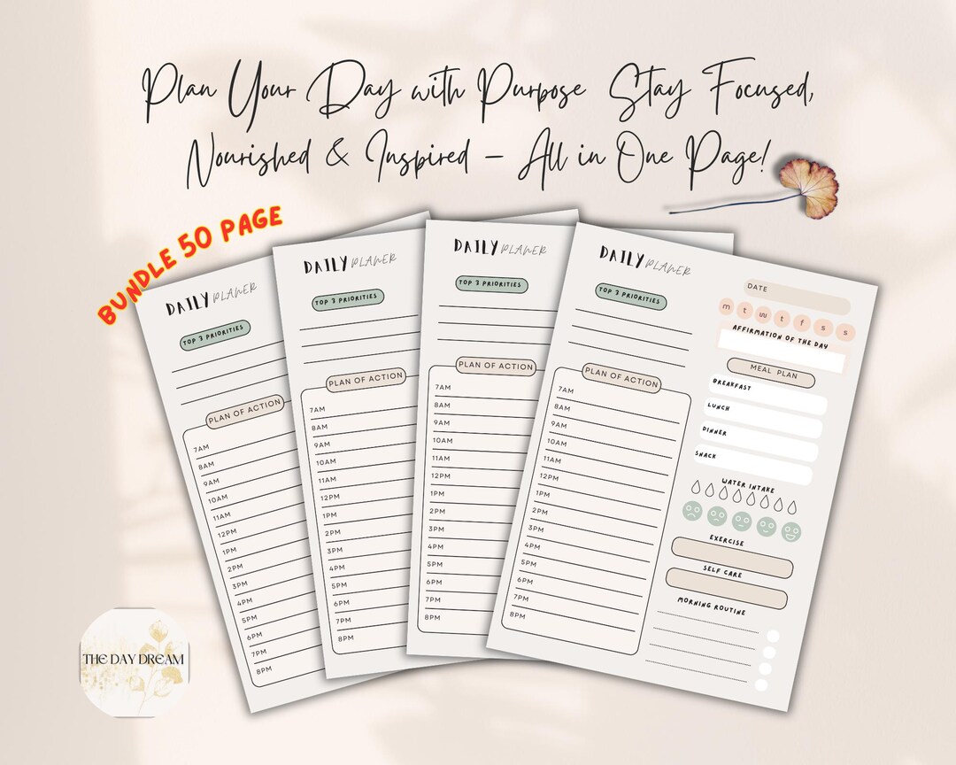 Minimalist Daily Planner Printable Bundle 50 Pages | A4 Daily Schedule ...