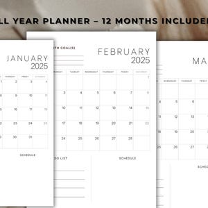 2025 Monthly Planner | 12 Page Printable Calendar (PDF & PNG) | To Do List Schedule  Monthly Goals | A4 Minimalist Planner