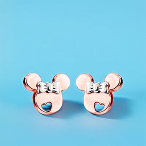 Minnie Mouse Earrings - Rose Gold 925 Sterling Silver Small Tiny Cute Mickey Mouse Stud Earrings for Women Girls and Kids - Birthday Gift