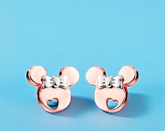 Brincos Minnie Mouse em Ouro Rosa: Brincos de Prata de Lei