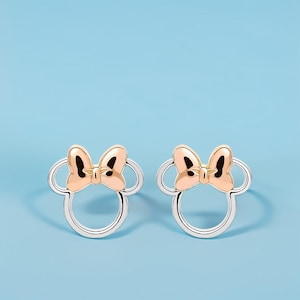 Minnie Mouse Earrings - Rose Gold 925 Sterling Silver Small Tiny Cute Mickey Mouse Stud Earrings for Women Girls and Kids - Birthday Gift