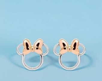 Brincos da Minnie Mouse: Brincos de Prata de Lei com Acabamento em Ouro Rosa