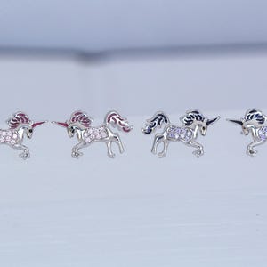 Silver Earrings for Women, 925 Sterling Silver Amethyst Pink Rainbow Multi Zirconia Unicorn Stud Earrings for Women Girls - Birthday Gift