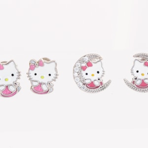 silver earrings for women, 925 Sterling Silver Hello Kitty Earrings, zirconia cute cat stud earrings For Women Girls kids, birthday Gift