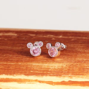 925 Sterling Silver Minnie Mouse earrings, Pink Zirconia Mickey mouse Stud Earrings for Women and Girls Kids, Disney jewelry Birthday Gift