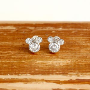 925 Sterling Silver Minnie Mouse earrings, Clear Zirconia Mickey mouse Stud Earrings for Women and Girls Kids, Disney jewelry Birthday Gift