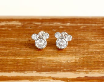 Sterling Silver Minnie Mouse Stud Earrings, Clear Zirconia Disney Jewelry