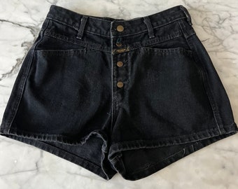 Short en jean noir Girbaud vintage des années 90 avec boutons sur le devant