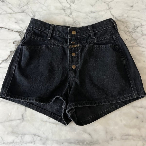 Vintage 90s Girbaud Black Front Button Denim Shorts