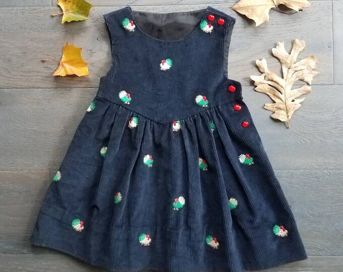 VINTAGE Corduroy TURKEY Print Toddler Girl Dress With Pockets 2t4t Etsy