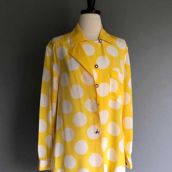 Yellow Polkadot SILK 80s 90s Blouse