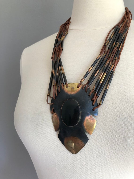 Boho Leather and Brass 80s 90s Necklace - image 2