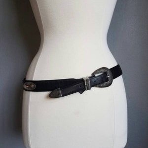 Vintage 90s Black SOUTHWEST Leather Brighton Onyx Belt m image 5