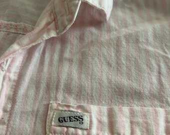 Vintage GUESS Marciano PINK white stripe button up XS