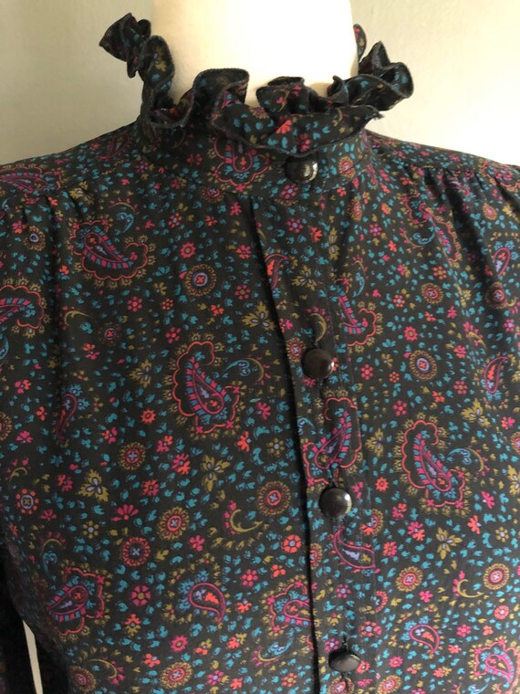 Ungaro DESIGNER high neck Ruffle Blouse 70s 80s