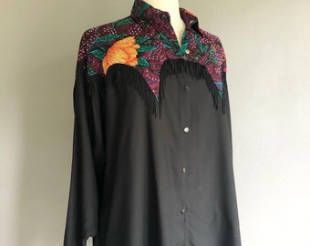 90s Sebatu Floral Fringe Sequin Blouse OSFM