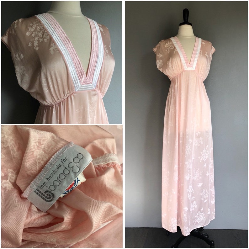 70s Pink /& Coral Lounge Slip NYLON Dress s-m