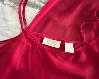 90s Victoria’s Secret SHEER Red Slip Dress L