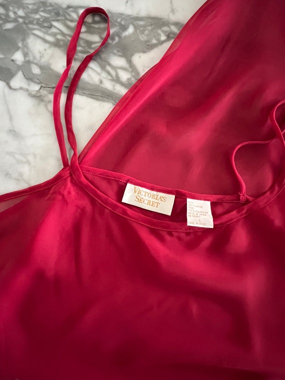 90s Victoria’s Secret SHEER Red Slip Dress L - image 1