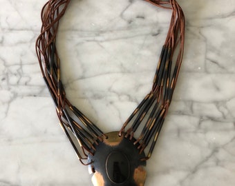 Boho Leather and Brass 80s 90s Necklace