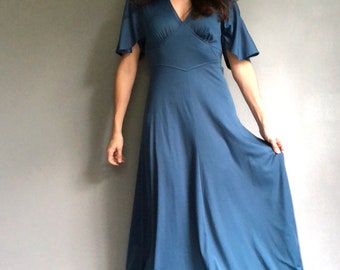 70s JODI T Indigo Blue Flowy Maxi Dress (s-m)