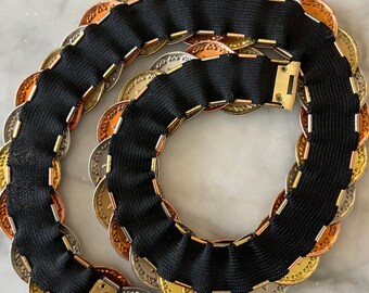 80s Sand Dollar Belt Elastic Waist Cinching Defining Stretch Cream Vintage Med Vintage Sand Dollar Elastic Waist Belt Tri-color - Etsy main image 3